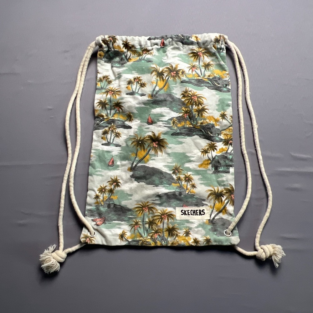 Skechers Tropical Drawstring Backpack Multicolor Cotton Hawaiian Beach Palm Tree
